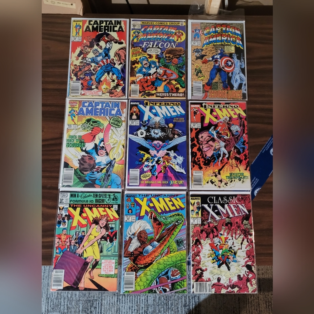 Lot Of 9 Assorted Marvel Comics - X-Men & Capitan America.